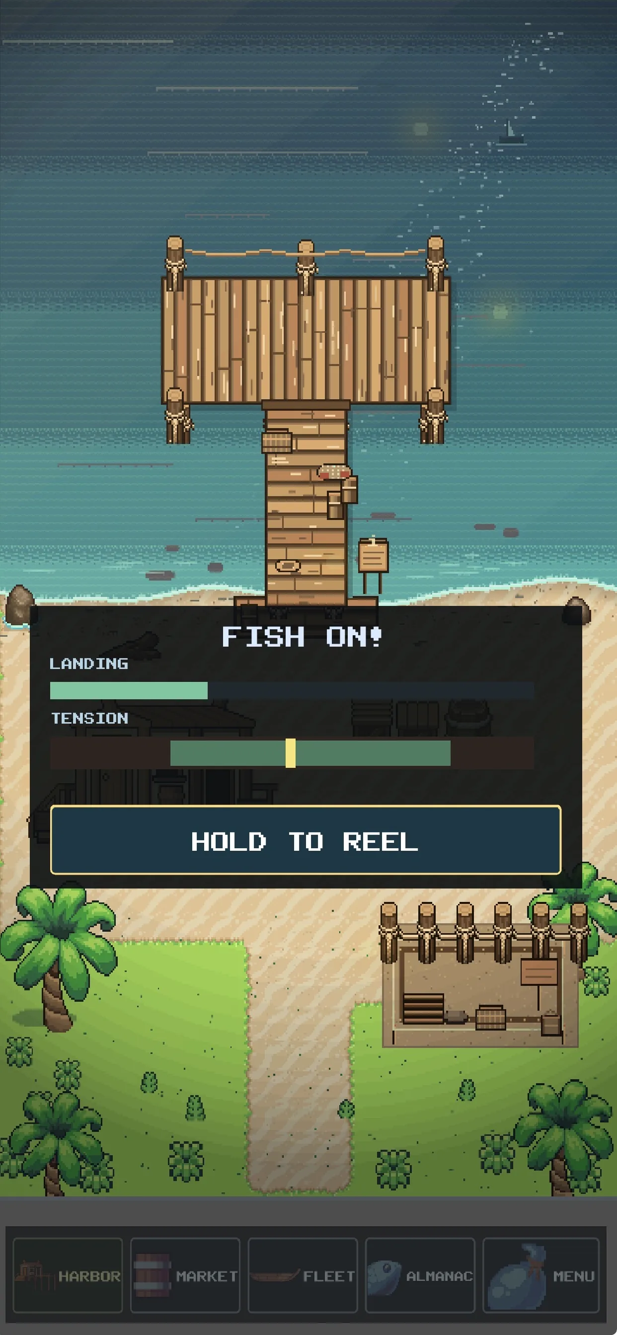 FISH ON fishing minigame with landing and tension bars